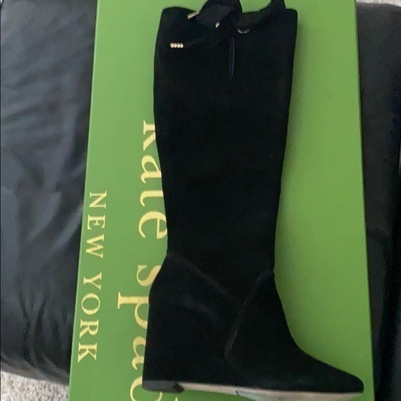 NWT Kate Spade black suede wedge knee high boots - Picture 5 of 5